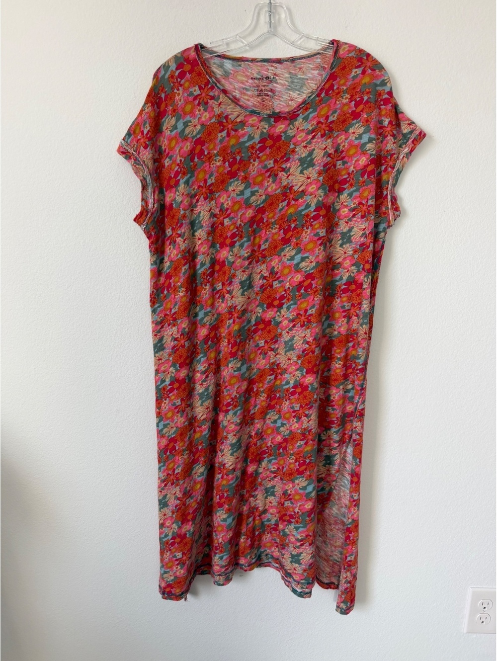 Natural Life Short Sleeve Scoop Neck Side Split Floral T-Shirt Dress Size S